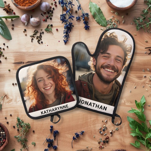 Set De Manoplas Nombre y foto personalizados (Cute Name and Photo Personalized Oven Mitt & Pot Holder Set)