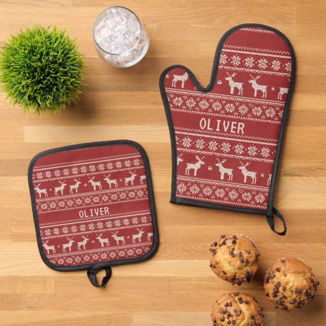 Set De Manoplas Nordic Reindeer Christmas Personalized  (De arriba hacia abajo)
