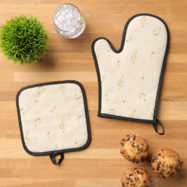Set De Manoplas Notas de Música Doradas Crema