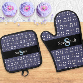 Set De Manoplas Notas musicales monogramadas púrpura