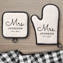 Set De Manoplas Novia recién casada blanca personalizada