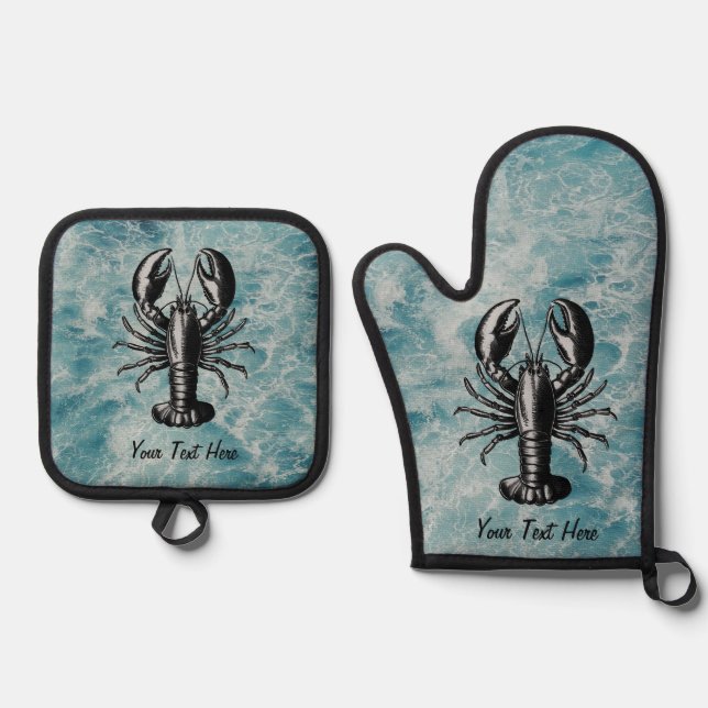 Set De Manoplas Ocean Summer Beach Waves Lobster Personalizado (Anverso)