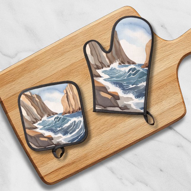 Set De Manoplas Olas del océano chocando | Acuarela de playa coste (Subido por el creador)