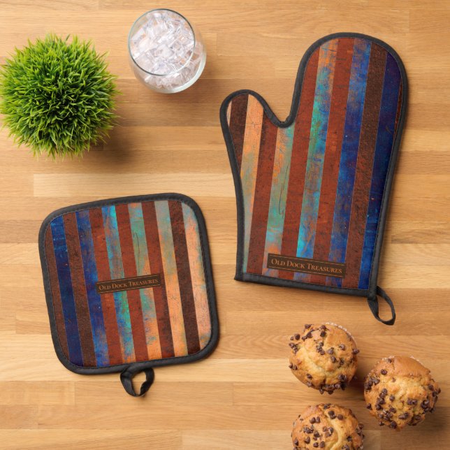 Set De Manoplas Old Dock Treasures Pot Holder / Metal (De arriba hacia abajo)