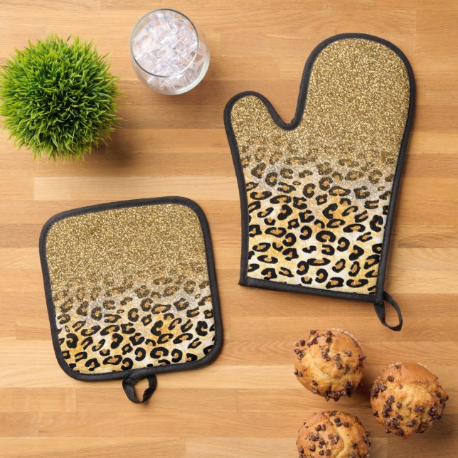 Set De Manoplas Ombre Purpurina de oro del patrón Leopard moderno (De arriba hacia abajo)