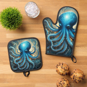Set De Manoplas Ondas Celestiales: El Arte Fractal del Pulpo Azul