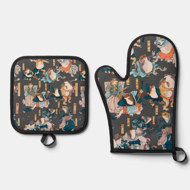 Set De Manoplas Ondulaciones ukiyo-e de rana japonesa (Anverso)