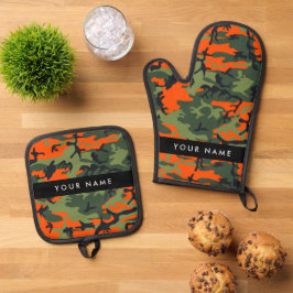 Set De Manoplas Orange Camouflage Pattern, Your name, Personalize