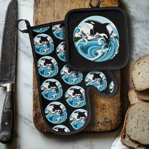 Set De Manoplas Orca Asesina Majestuosa Olas Azules Océano