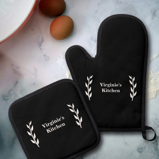 Set De Manoplas Ornamento de hojas elegantes (Elegant Leaves Ornament Oven Mitt & Pot Holder Set)