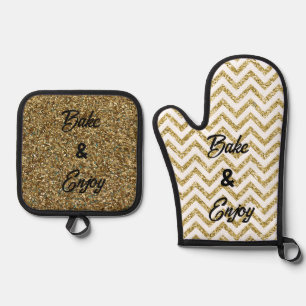 Set De Manoplas Oro Chevron 'Bake & Enjoy' dorado
