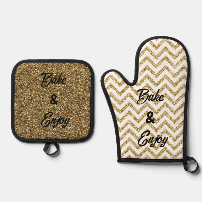 Set De Manoplas Oro Chevron 'Bake & Enjoy' dorado (Anverso)