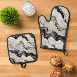 Set De Manoplas Oro moderno Mármol blanco y negro