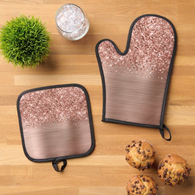 Set De Manoplas Oro Rosa Brillante Glam (De arriba hacia abajo)