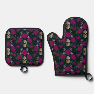 Set De Manoplas Oscuro Rosa gótico gótico grisáceo Vines Raven Sku