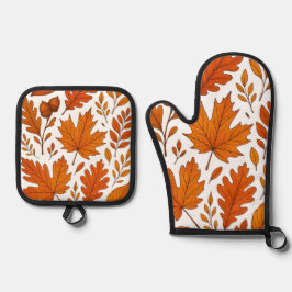 Set De Manoplas Otoño Botánico - Hojas de Caída Vintage