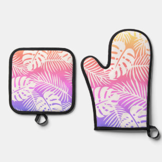 Set De Manoplas Otoño de acuarela tropical, patrones de hojas de v