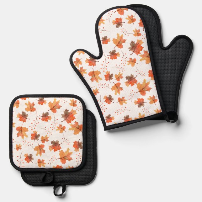 Set De Manoplas Otoño Hojas de arce dorado y bayas (Anverso/Reverso)