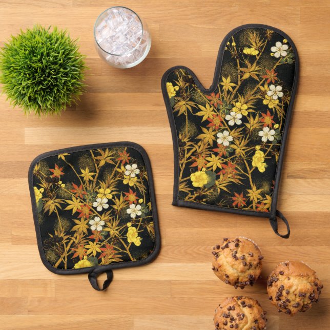 Set De Manoplas Otoño japonés deja rico arte clásico (De arriba hacia abajo)