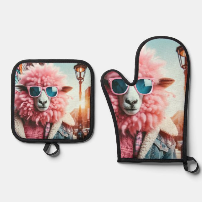 Set De Manoplas Ovejas rosadas (Anverso)