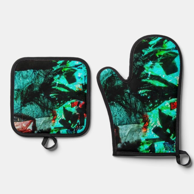 Set De Manoplas Oven mitt and pot holder dark blue abstract motif  (Anverso)