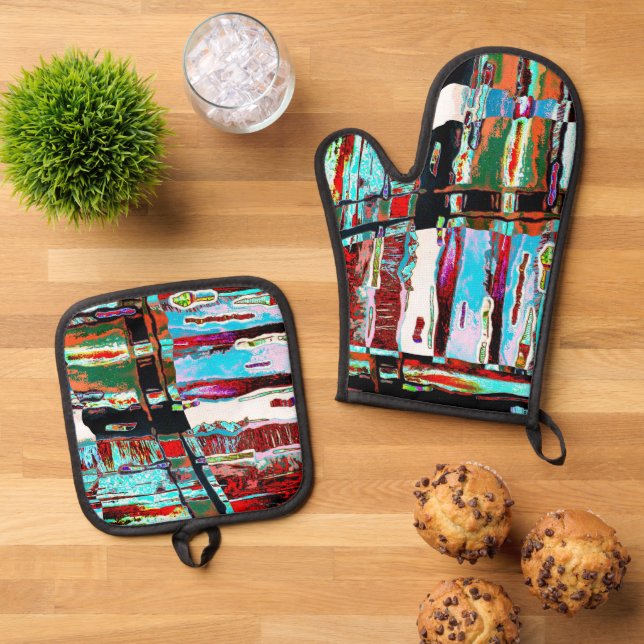 Set De Manoplas Oven Mitt and Pot Holders – Collapse Reflection  (De arriba hacia abajo)