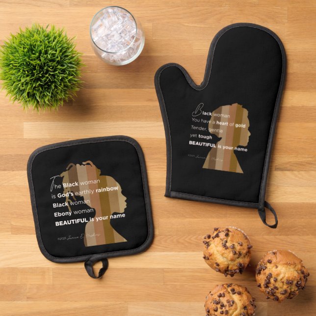 Set De Manoplas Oven Mitt and Pot Holders " Ebony Woman" (De arriba hacia abajo)