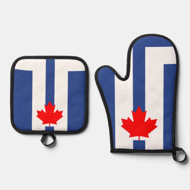 Set De Manoplas Oven Mitt and Pot Holders, Toronto flag (Anverso)