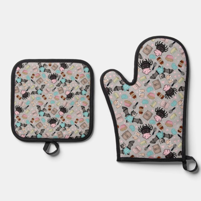 Set De Manoplas Oven Mitt-Halloween Baking Besties-Gray (Anverso)