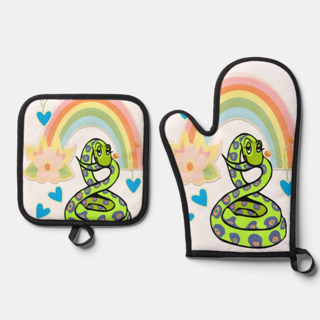Set De Manoplas Oven Mitt & Pot con serpiente arcoiris (Anverso)