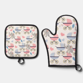 Set De Manoplas Oven Mitt & Pot Holders Baby Stroller Elephant