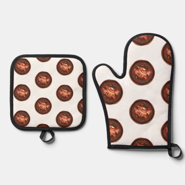 Set De Manoplas Oven Mitt & Pot Holders Bacon & Donuts (Anverso)