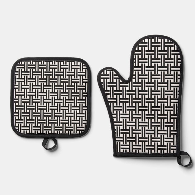 Set De Manoplas Oven Mitt & Pot Holders Black & White (Anverso)