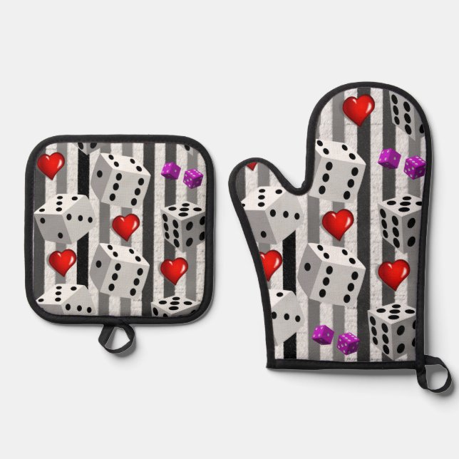 Set De Manoplas Oven Mitt & Pot Holders Cards Dice (Anverso)