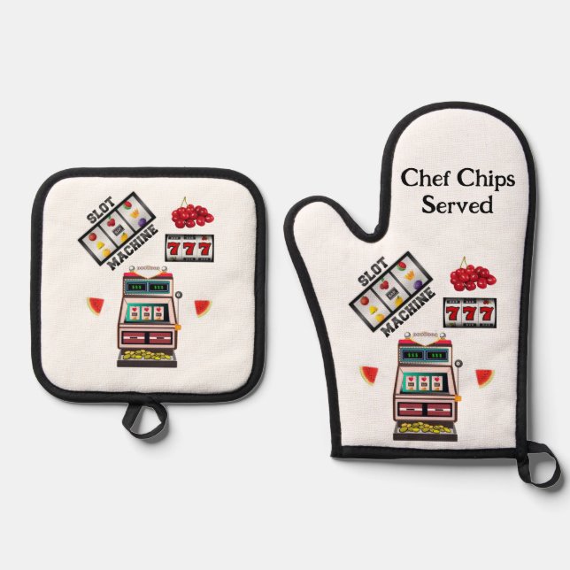 Set De Manoplas Oven Mitt & Pot Holders Casino Kitcher Gambler (Anverso)