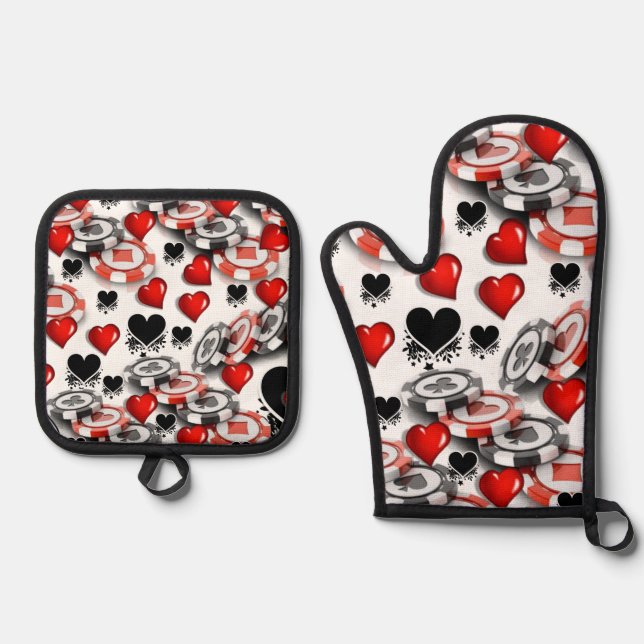 Set De Manoplas Oven Mitt & Pot Holders Casino Kitcher Gambler (Anverso)