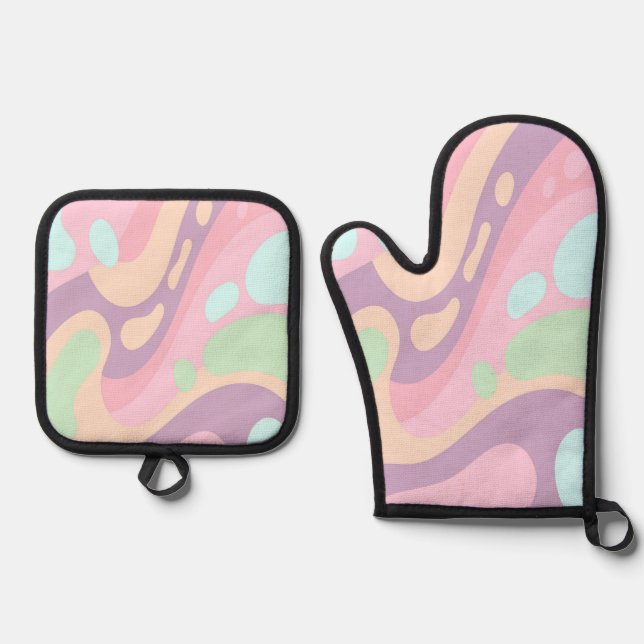 Set De Manoplas Oven Mitt & Pot Holders Colorful Pastel (Anverso)