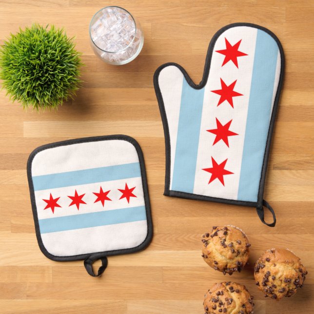 Set De Manoplas Oven Mitt, Pot Holders con bandera de Chicago, EE. (De arriba hacia abajo)