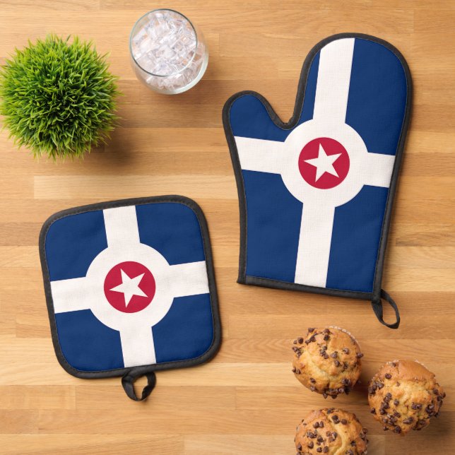 Set De Manoplas Oven Mitt, Pot Holders con bandera de Indianápolis (De arriba hacia abajo)