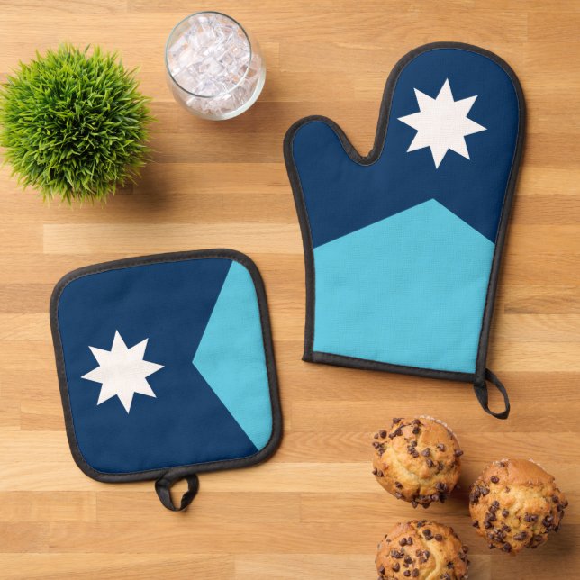 Set De Manoplas Oven Mitt, Pot Holders con bandera de Minnesota, E (De arriba hacia abajo)