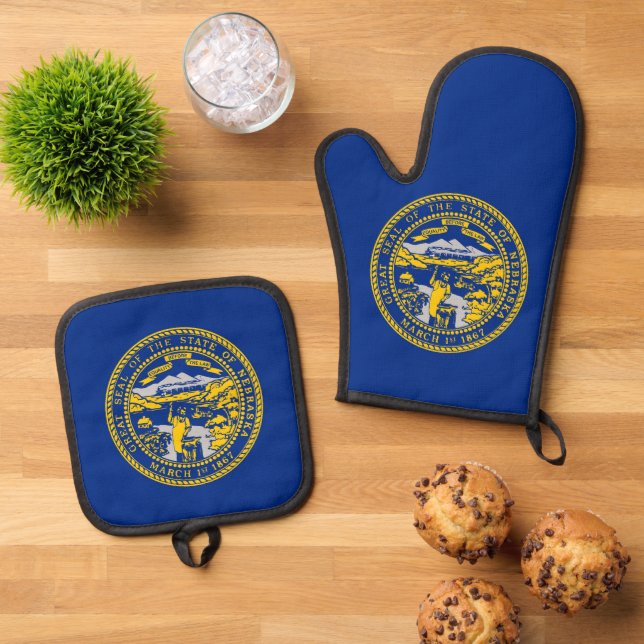 Set De Manoplas Oven Mitt, Pot Holders con bandera de Nebraska, Es (De arriba hacia abajo)