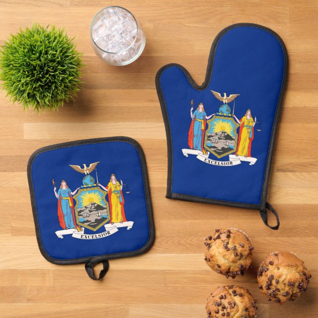 Set De Manoplas Oven Mitt, Pot Holders con bandera de Nueva York,  (De arriba hacia abajo)