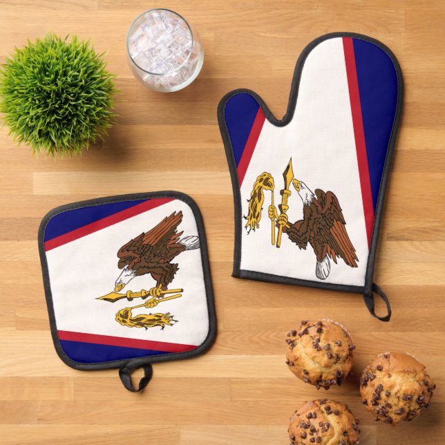 Set De Manoplas Oven Mitt, Pot Holders con bandera de Samoa Americ (De arriba hacia abajo)