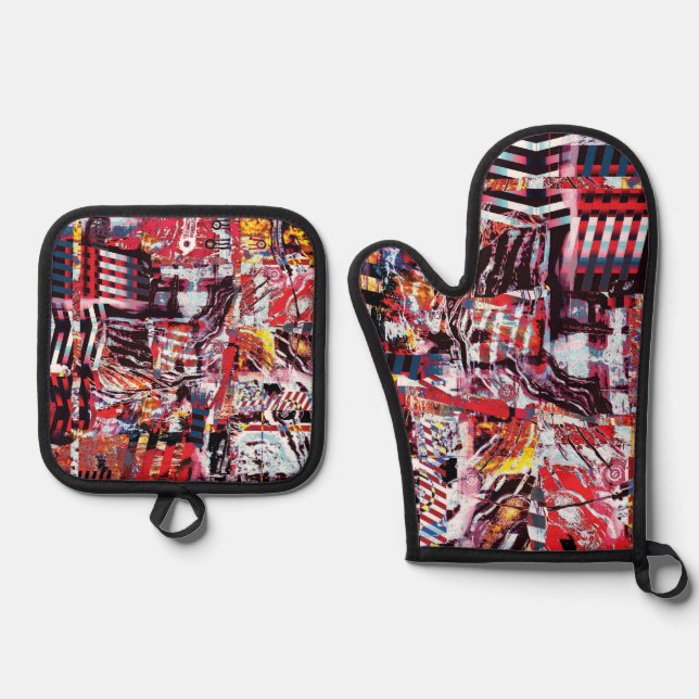 Set De Manoplas Oven Mitt & Pot Holders – Fragmented Pulse (Anverso)
