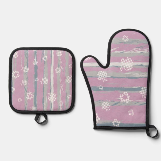 Set De Manoplas Oven Mitt & Pot Holders – Gingham Orchard (Anverso)