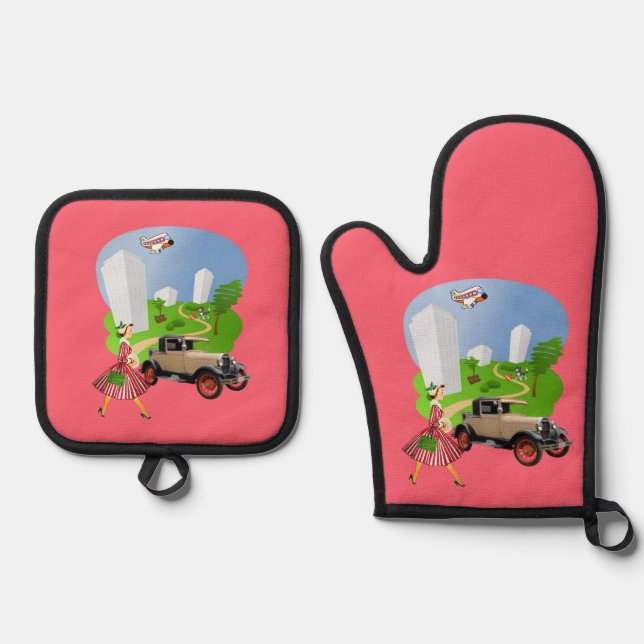 Set De Manoplas Oven Mitt & Pot Holders Lady Dog (Anverso)