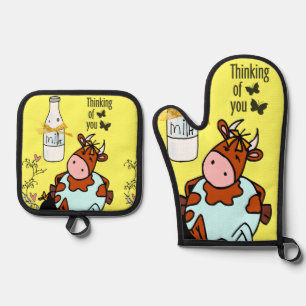 Set De Manoplas Oven Mitt & Pot Holders Milk Cow Farmhouse