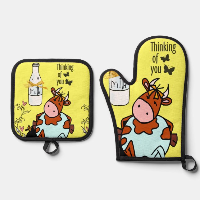 Set De Manoplas Oven Mitt & Pot Holders Milk Cow Farmhouse (Anverso)