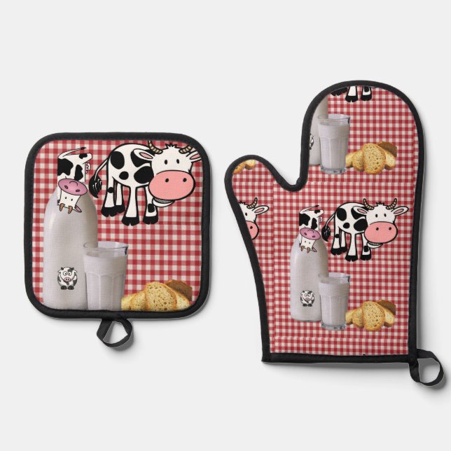 Set De Manoplas Oven Mitt & Pot Holders Milk Cow Farmhouse (Anverso)