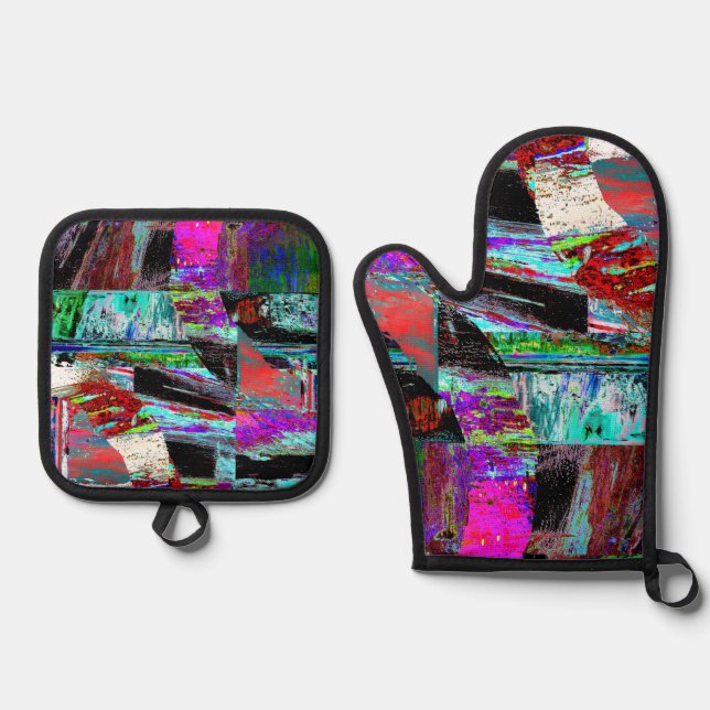 Set De Manoplas Oven Mitt & Pot Holders – Neon Pulse (Anverso)